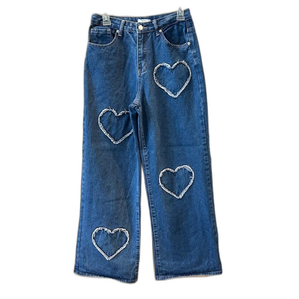 Forever 21 Heart Patch Wide-Leg Jeans - Size 27